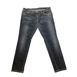 Seven7‎ Legging Jeans Women's Size 14 Dark Wash Contrast Stitch Embellished Blue